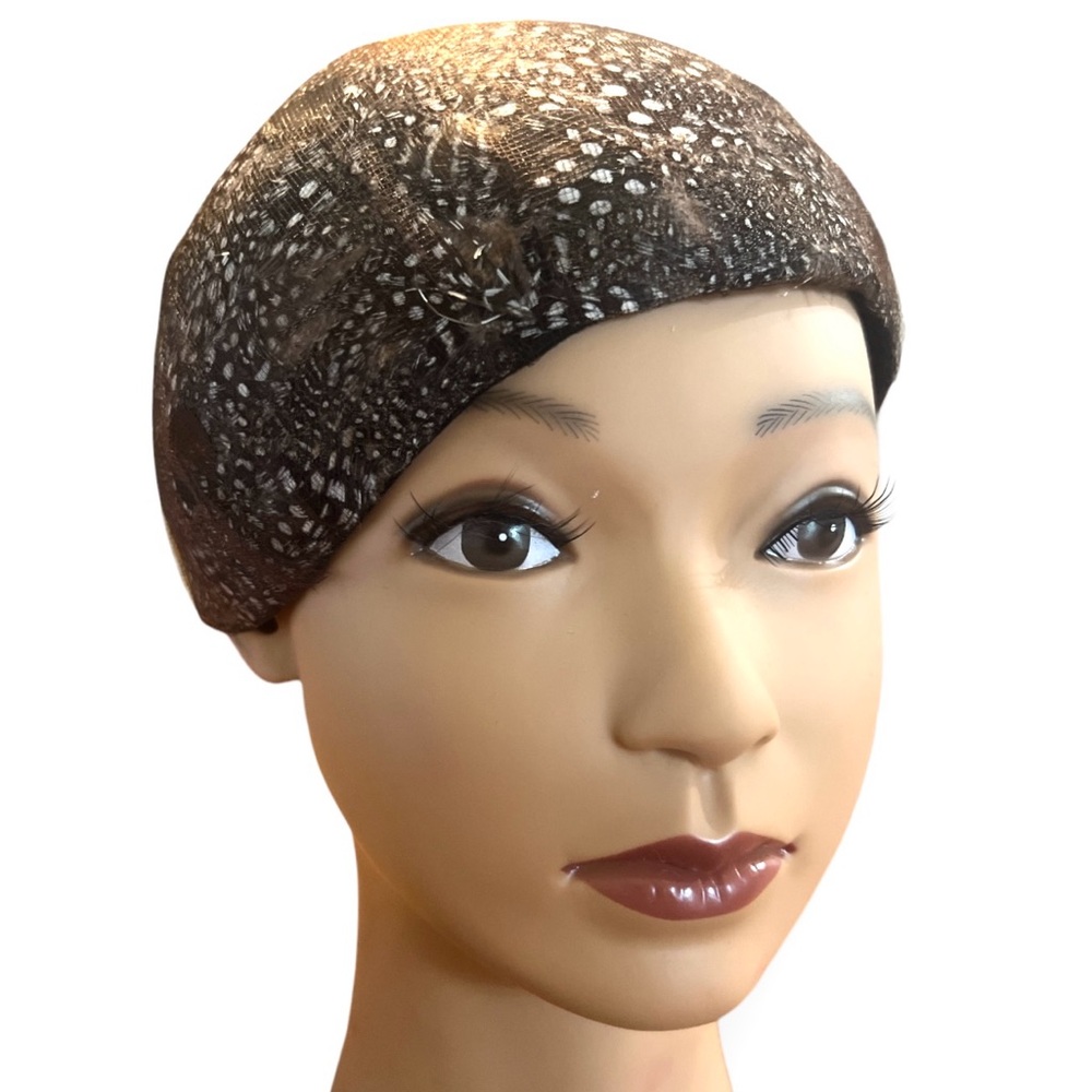 Lemington Vintage Cloque Hat- Feather, Netting & Sequin Disks, The Block Co. - Picture 3 of 9